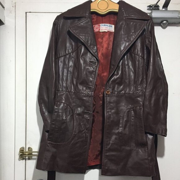 VINTAGE CUBALAN BELTED LEATHER JACKETS SIZE 10 - Picture 5 of 15